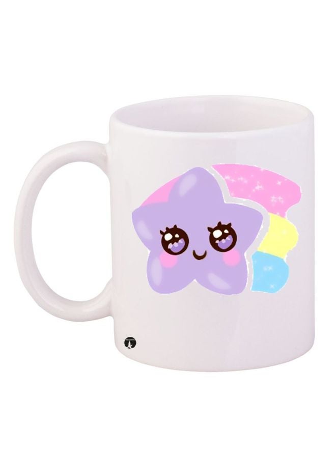 RYN Star Printed Coffee Mug White/Purple/Yellow 11ounce