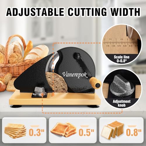 vanerepok Manual Bread Slicer for Homemade Sourdough Bread Versatile Hand Crank Bread Slicer for Sourdough Crusty Bread Etc Stainless Steel Slicers Adjustable Width for Homemade & Commercial Use - Image 3