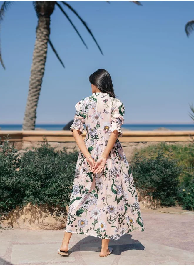 سانسكريتي هومز Sanskrutihomes Floral Printed Cotton Maxi Dress with Button Detail