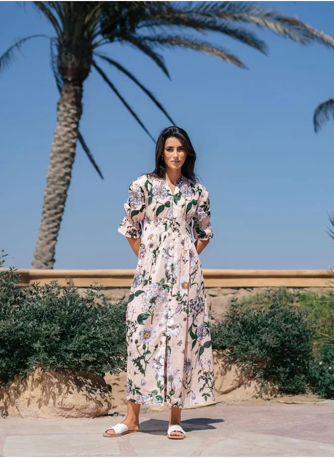 سانسكريتي هومز Sanskrutihomes Floral Printed Cotton Maxi Dress with Button Detail