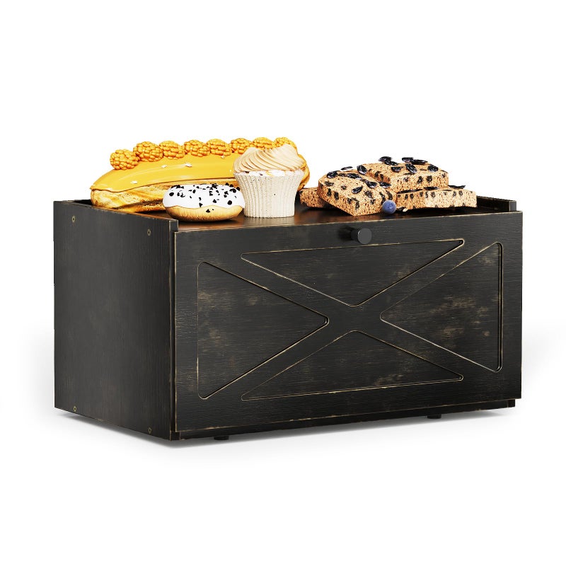 Trironsun Bamboo Bread Box for Kitchen Counter Farmhouse Bread Storage Container Large Capacity Bread Storage Bin Bread Holder (Antique Back) - Image 1