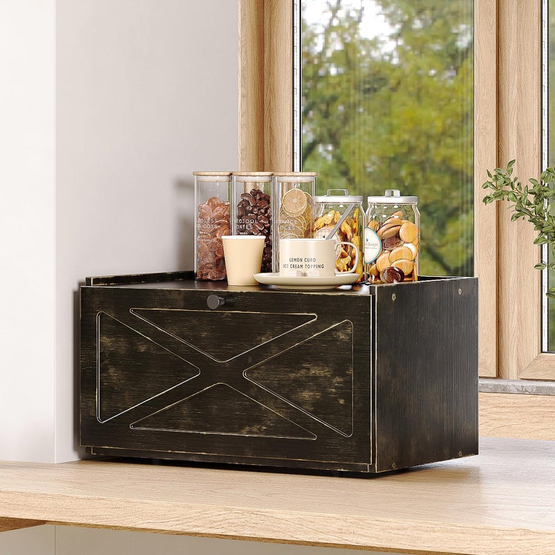 Trironsun Bamboo Bread Box for Kitchen Counter Farmhouse Bread Storage Container Large Capacity Bread Storage Bin Bread Holder (Antique Back) - Image 3