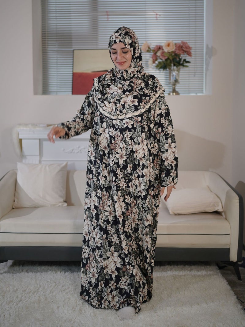 عباءة صلاة جديدة للنساء ذات الحجم الكبير من الشرق الأوسط مع غطاء رأس من الدانتيل، فستان مزهر أفريقي - Image 5