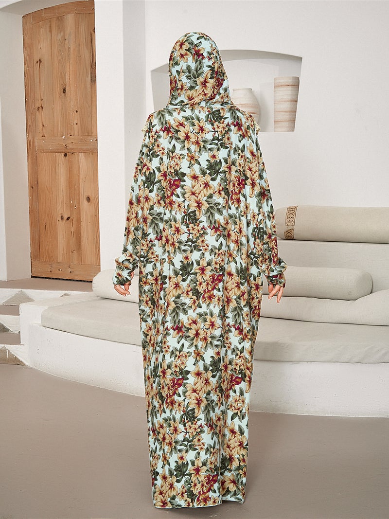 عباءة صلاة جديدة للنساء ذات الحجم الكبير من الشرق الأوسط مع غطاء رأس من الدانتيل، فستان مزهر أفريقي - Image 4