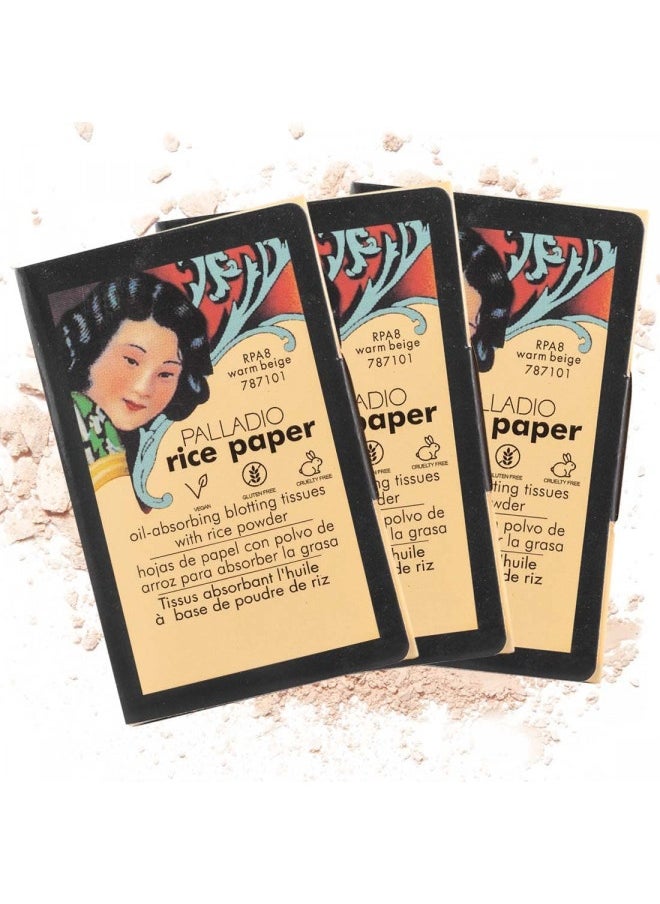PALLADIO Palladio Rice Paper Facial Tissues For Oily Skin, Face Blotting Sheets Made From Natural Rice, Oil Absorbing Paper With Rice Powder, 2 Sided, Instant Results, Warm Beige, 40 Count (Pack Of 3)  - Image 2