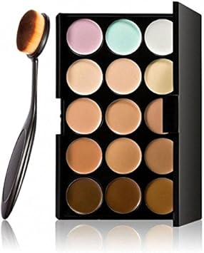 LyDia 15 Nude Colours Cream ConcealerHighlightFace Contour Camouflage Palette DullRedness SkinBlack Circle kit set 1 LyDia Professional Oval Black FaceEyeBody Cosmetic FoundationConcealerBlushBlusherContourBronzerPowderEyeshadow Buffer Makeup Brush - Image 1