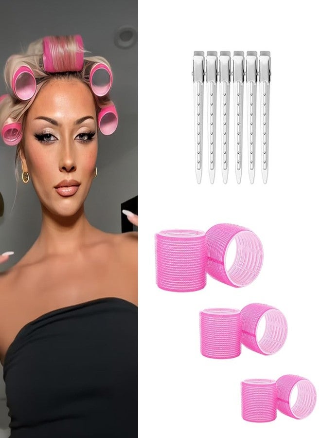 VIVIAN Self Grip Hair Rollers Curlers 12 Pcs Set with 6 Pcs Heatless Hair Rollers 3 Sizes (2 Large2 Medium & 2 Small) and 6 Pcs Hair Clips for Hair - Image 2
