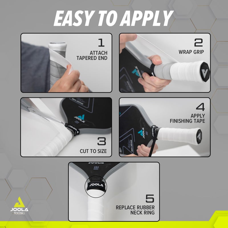 JOOLA Pickleball Overgrip - Tacky Feel Premium Synthetic Overgrips - Set of 4 - Pickleball Grip Tape for Any Brand Racket - Anti Slip Pickleball Tape Fits Elongated, Standard & Skinny Handles,White - Image 5