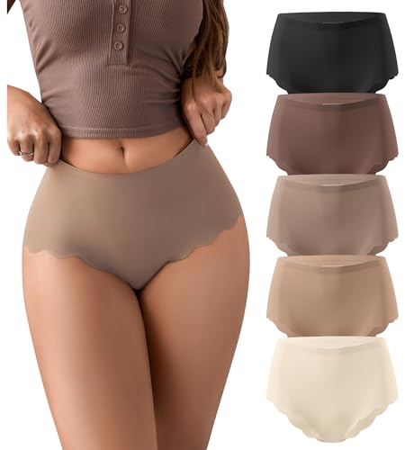 SHARICCA Seamless High Waisted Underwear for Women Cheeky Underwear Wave Edge No Show Bikini Panties Ribbed Panties Pack,5P01,XXXL, NEW - Image 1