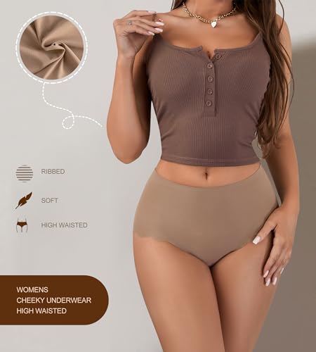 SHARICCA Seamless High Waisted Underwear for Women Cheeky Underwear Wave Edge No Show Bikini Panties Ribbed Panties Pack,5P01,XXXL, NEW - Image 2