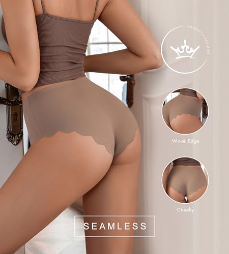SHARICCA Seamless High Waisted Underwear for Women Cheeky Underwear Wave Edge No Show Bikini Panties Ribbed Panties Pack,5P01,XXXL, NEW - Image 3