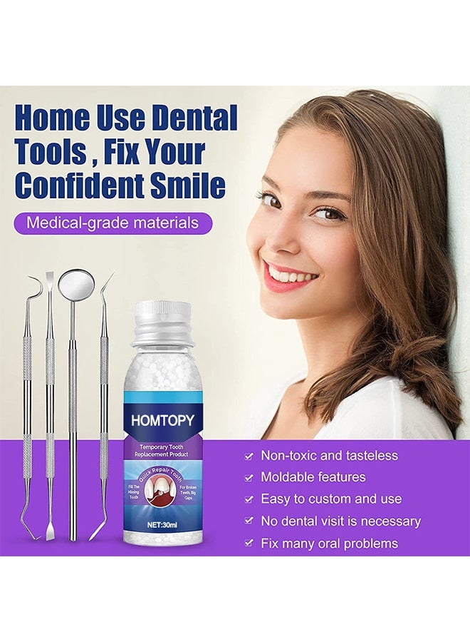 HOMTOPY Temporary Teeth Repair Kit, Moldable Tooth Replacements, Cavity Filler For Teeth, Temp Tooth Beads With 4 Dental Tools, Repair Missing Or Broken Teeth, Snap On Instant And Confident Smile - Image 2