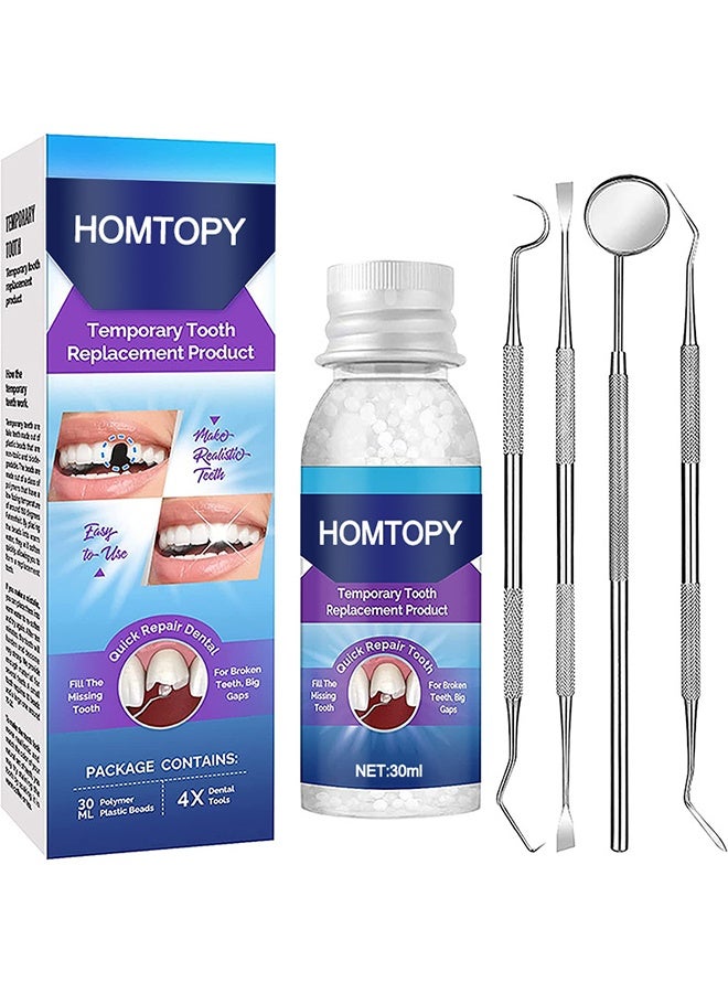HOMTOPY Temporary Teeth Repair Kit, Moldable Tooth Replacements, Cavity Filler For Teeth, Temp Tooth Beads With 4 Dental Tools, Repair Missing Or Broken Teeth, Snap On Instant And Confident Smile - Image 1