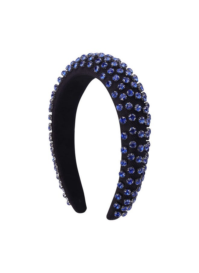 Boderier Rhinestone Padded Headband Crystal Beads Embellished Wide Bejewelled Hairband Fashion Headbands Hair Accessories (Blue)  - Image 2