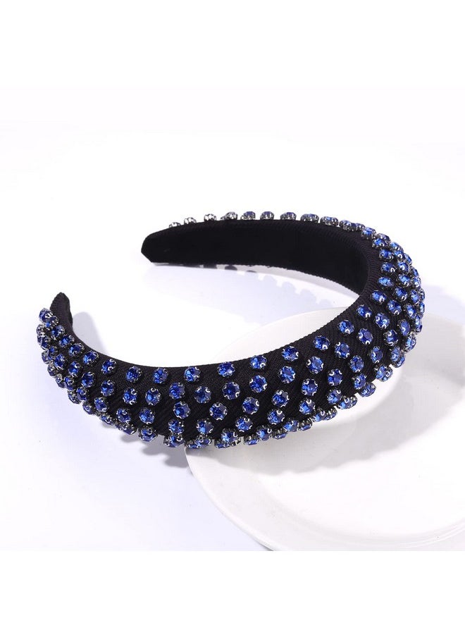 Boderier Rhinestone Padded Headband Crystal Beads Embellished Wide Bejewelled Hairband Fashion Headbands Hair Accessories (Blue)  - Image 3