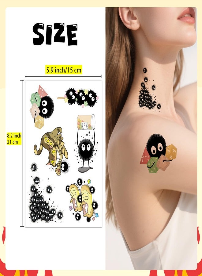 Pounchi Cute Soot Sprite Temporary Tattoos (8 Sheets) Gifts Anime Decor Cosplay Waterproof Temporary Tattoos Cartoon Stickers Party Favors Supplies for Teens Man Woman - Image 2