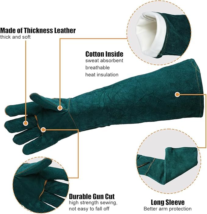 LURMMUE Gardening Gloves 23.6", Thorn-Resistant Long Gauntlet, Split Cowhide Leather Protective Gloves with Reinforced Palm, Fireplace/BBQ/Forge, Welding Heat-Resistant, Animal Handling Bite-Resistant - Image 3