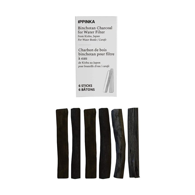 IPPINKA Binchotan Charcoal  Water Purifying Stick From Kishu Japan for GreatTasting Water  Each Filters PersonalSized Water Bottle  6 Slim Sticks 
