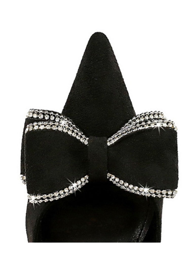BIGTREE Women's Suede Closed Pointed Toe Stiletto Pump Rhinestone Bowknot Decoration High Heels Black 10.5 CM  - Image 4