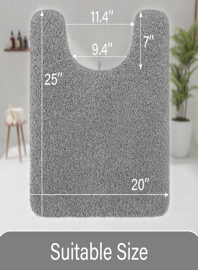 LOCHAS U-Shaped Toilet Rug, 25" x 20" Microfiber Toilet Mats Washable Non Slip, Luxury Contour Bath Rugs for Toilet Soft Absorbent, Gray - Image 2