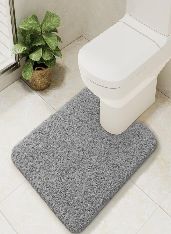 LOCHAS U-Shaped Toilet Rug, 25" x 20" Microfiber Toilet Mats Washable Non Slip, Luxury Contour Bath Rugs for Toilet Soft Absorbent, Gray - Image 1