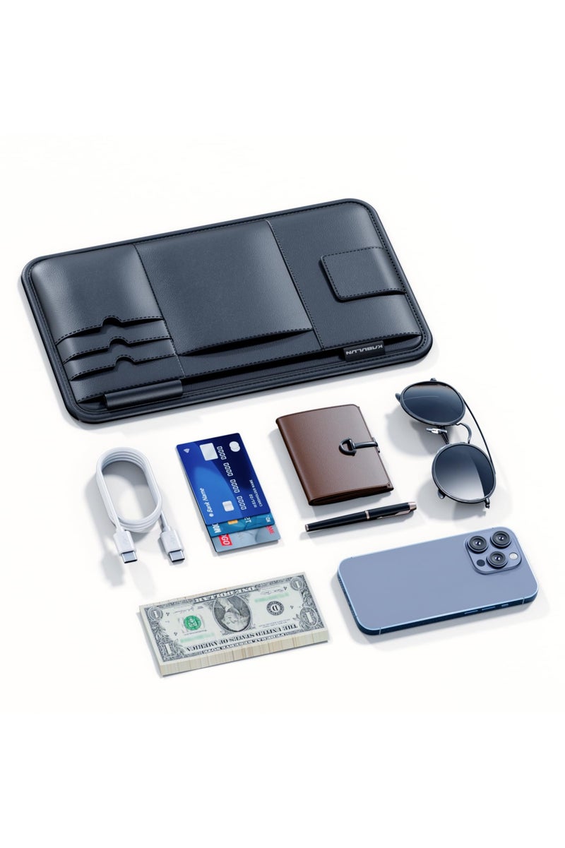 منظم فيزر الشمس، منظم فيزر الشمس متعدد الجيب للسيارات والسيارات الرباعية الرباعية والشاحنات، نظارات فيزر الشمس حامل بطاقة حامل رخصة القيادة تسجيل القلم فواتير الهاتف الخلوي تذكرة مفتاح حامل الوثيقة 1 - Image 2