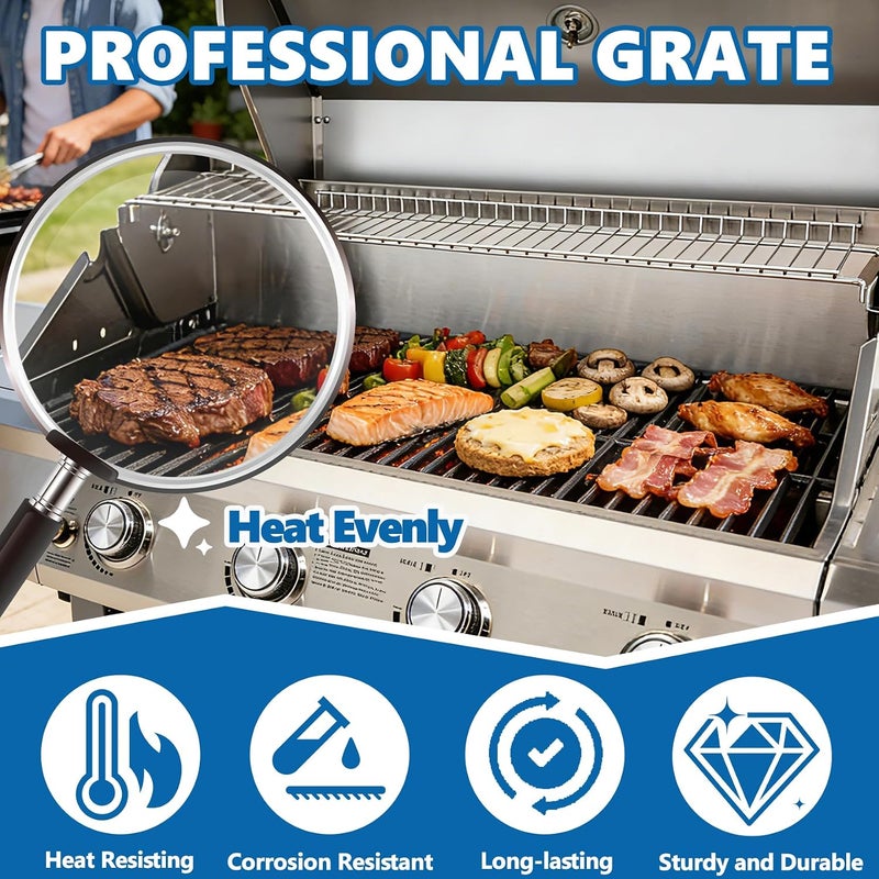 SafBbcue شبكات شواء 98888 لموقد Monument Grill 25392 و13478، قطع غيار للشواية، ملحقات موقد Monument Mesa 400، شبكات طهي من الحديد الزهر لمواقد Monument Grill ذات أربعة مواقد تعمل بالغاز البروبان - Image 3