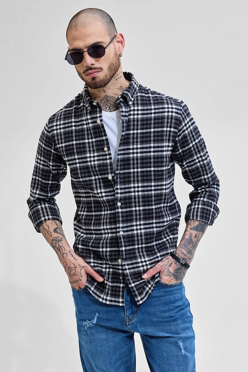 سنيتش Black Checkered Long Sleeve Regular Fit Casual Shirt