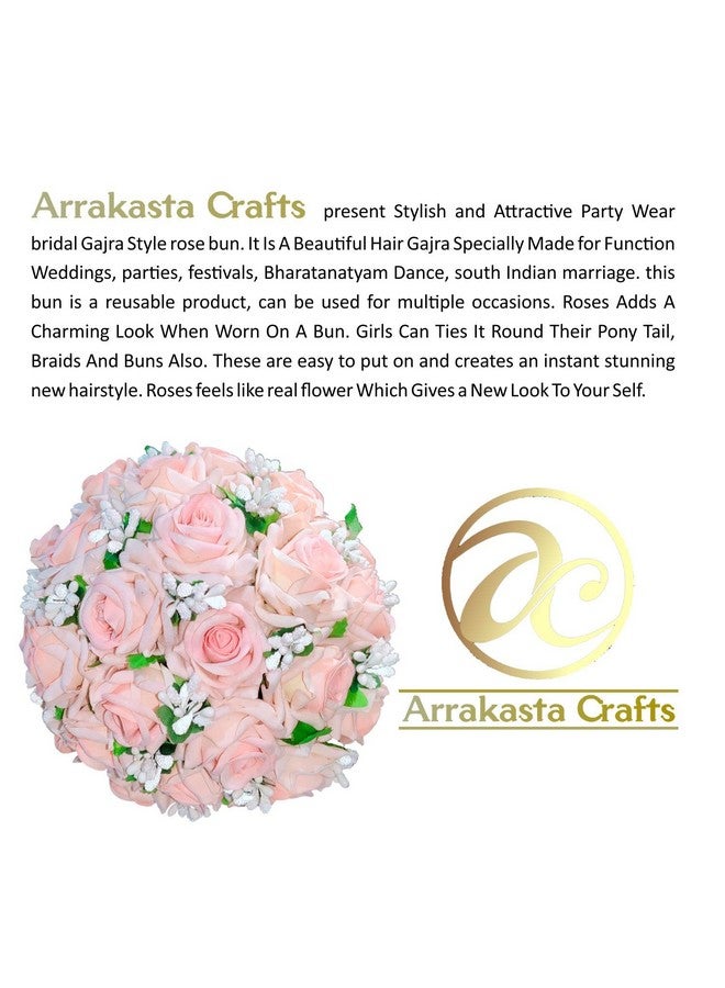Case Creation Velvet Artificial Flower Big Size Gajra Hair Bun Pastel Pink Rose Bun Juda Hair Accessories for Women and Girls Hair Bun Extension Bun Maker buds Wig used in Wedding,Anniversary,Party,Family Function,Musical Event (Peach) - Image 4