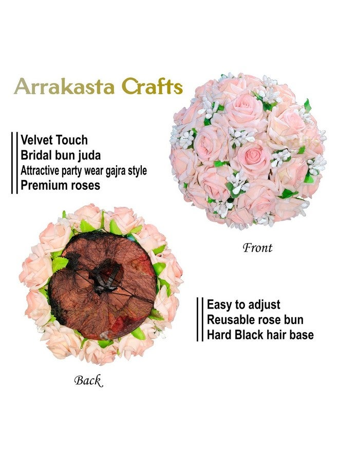 Case Creation Velvet Artificial Flower Big Size Gajra Hair Bun Pastel Pink Rose Bun Juda Hair Accessories for Women and Girls Hair Bun Extension Bun Maker buds Wig used in Wedding,Anniversary,Party,Family Function,Musical Event (Peach) - Image 3