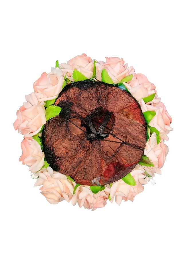 Case Creation Velvet Artificial Flower Big Size Gajra Hair Bun Pastel Pink Rose Bun Juda Hair Accessories for Women and Girls Hair Bun Extension Bun Maker buds Wig used in Wedding,Anniversary,Party,Family Function,Musical Event (Peach) - Image 2