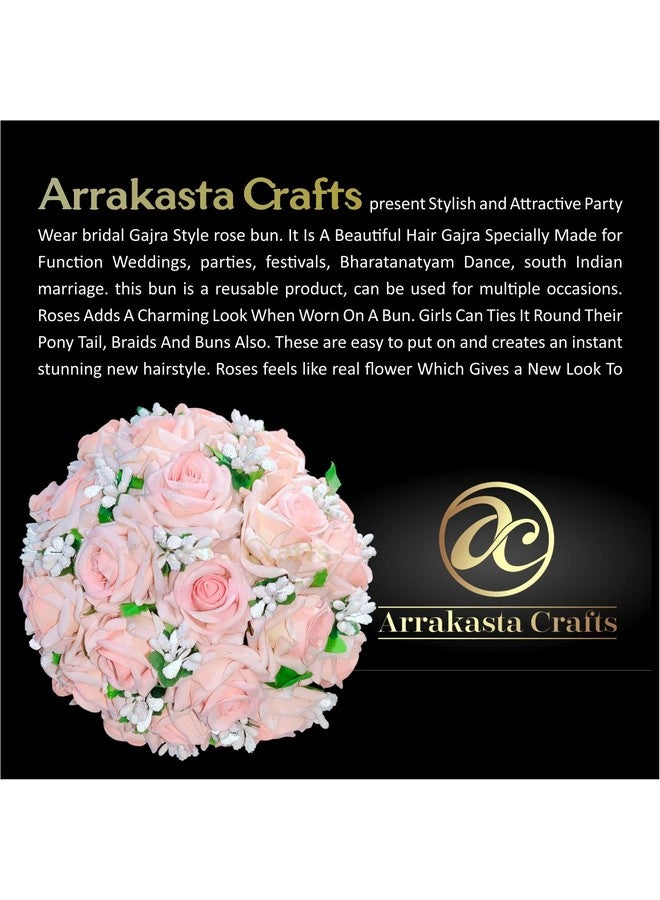 Case Creation Velvet Artificial Flower Big Size Gajra Hair Bun Pastel Pink Rose Bun Juda Hair Accessories for Women and Girls Hair Bun Extension Bun Maker buds Wig used in Wedding,Anniversary,Party,Family Function,Musical Event (Peach) - Image 5