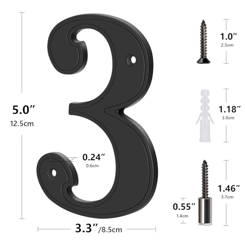 Emotionlite House Numbers 3, Emotionlite House Address Numbers, Black Large Modern House Numbers for Outside, Metal Mailbox Number, 5" Zinc Alloy Style - Image 5