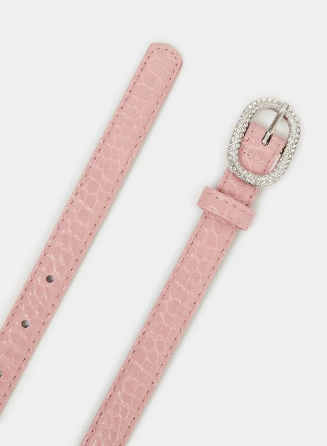 Styli  Pink Embellished Buckle Slim Belt for Women | Best Price UAE