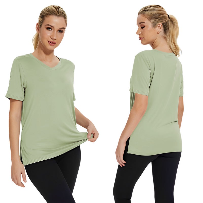 2025 Short-Sleeved Loose Slit Top Three-Piece T-Shirt Combination Pure Color Women's Clothing - Image 1