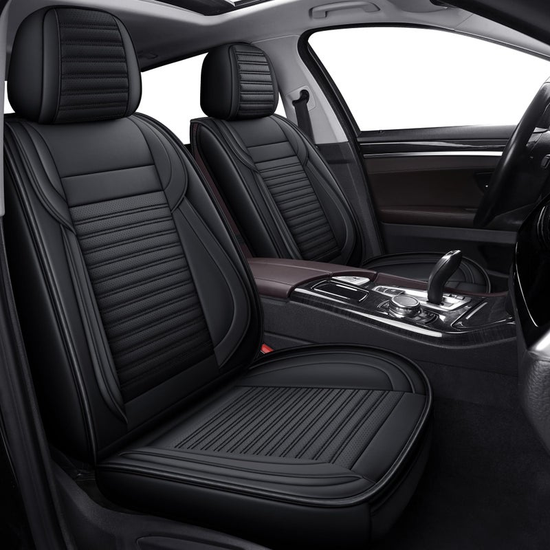 LINGVIDO Full Set Car Seat Covers, Faux Nappa Leather, Airbag Compatible and Waterproof Protectors for Sedans SUVs, Breathable Interior for Active Families, Pets, and Commuters (5 Seats, Black) - Image 1