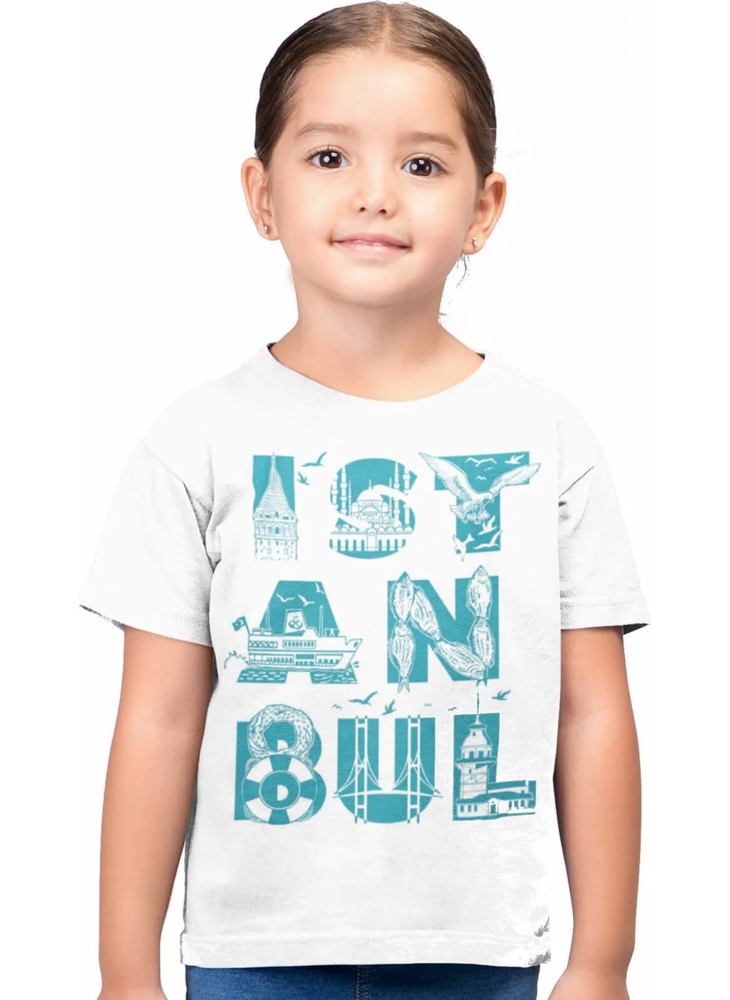 Rock&Roll Istanbul Letters White Short Sleeve Unisex Kids T-Shirt