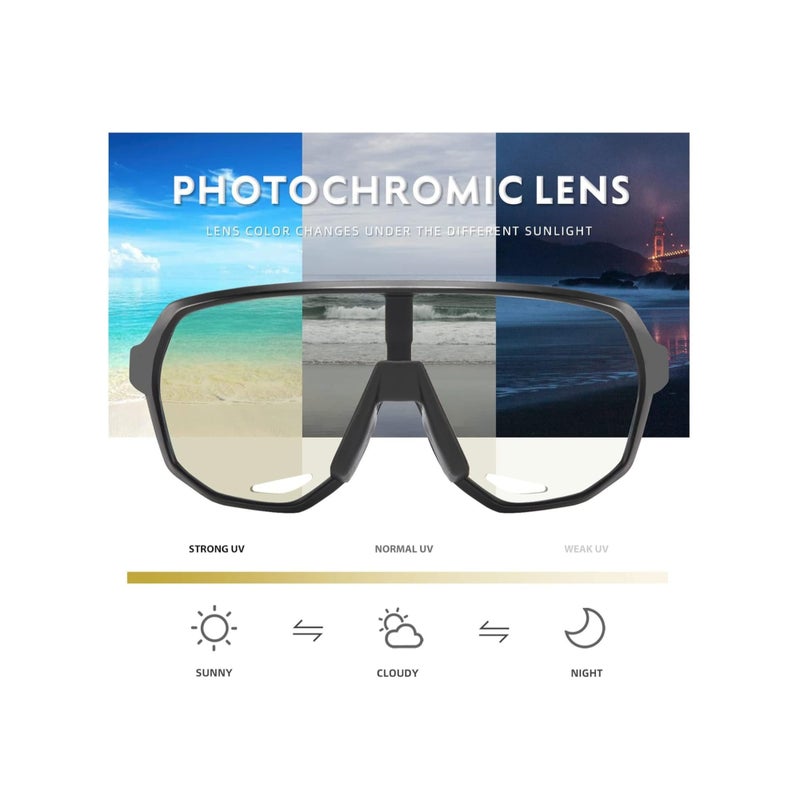 SOLARAE Photochromic Cycling Glasses, Polarized Sports Sunglasses, Mountain Bike Sunglasses, Sports Goggles UV Protection, for Men Women, Baseball Sunglasses for Driving Fishing, Black - Image 4