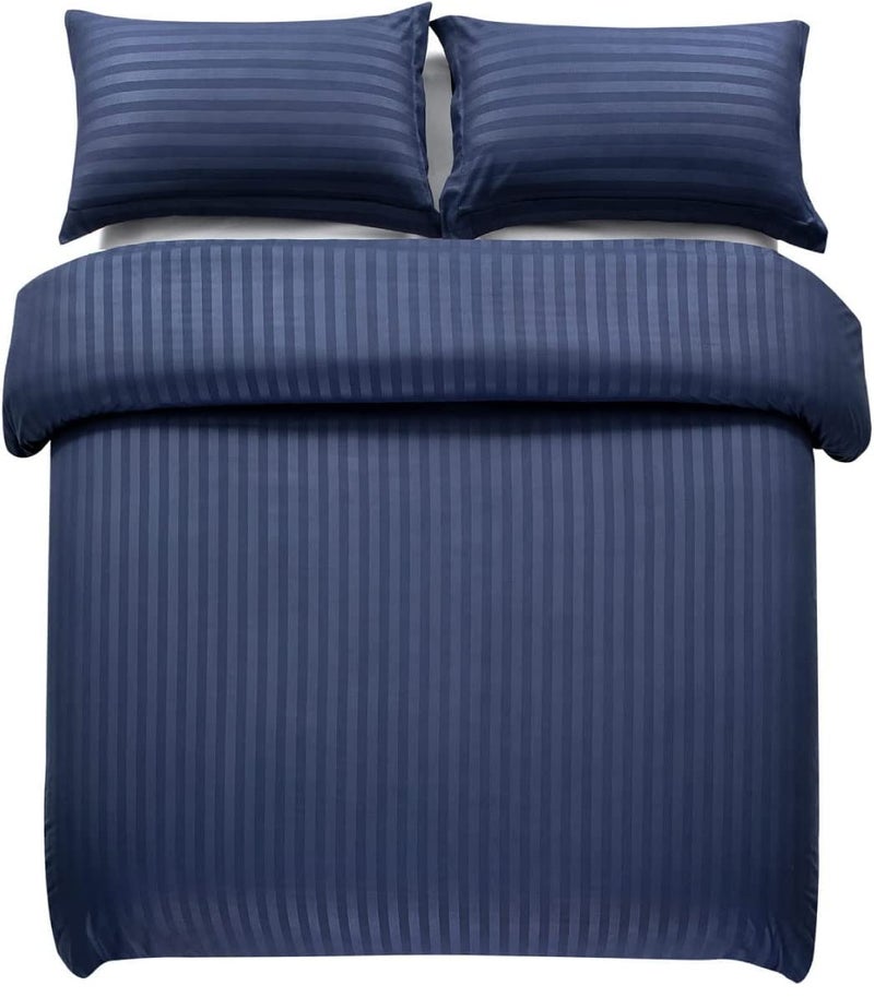 Vocal Store Microfiber 3-Piece Quilt/Duvet/Comforter Cover Set - Queen Size 80" X 80", Striped with 2 Pillow Cover, Blue - Image 3