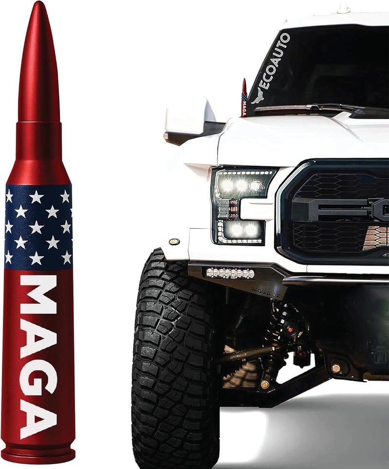 EcoAuto Bullet Antenna Replacement for Dodge Ram & Ford F150 F250 F350 Super Duty Ford Raptor Bronco Trucks - Anti-Theft Design - Radio Antenna for Truck 1990 - Current (MAGA) All-scene tailored quality - Image 1
