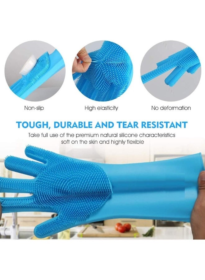 Reusable Dishwashing Scrubber Silicone Gloves with Bristles in 4 colors│1 Pair Gloves - Heat Resistant │Scrubber Household Washing Gloves for Kitchen, Car, Pet care, Dishes, and Food - Blue - Image 3