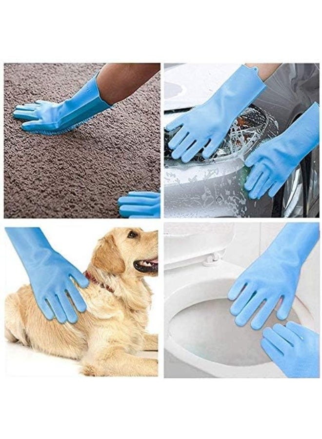 Reusable Dishwashing Scrubber Silicone Gloves with Bristles in 4 colors│1 Pair Gloves - Heat Resistant │Scrubber Household Washing Gloves for Kitchen, Car, Pet care, Dishes, and Food - Blue - Image 5