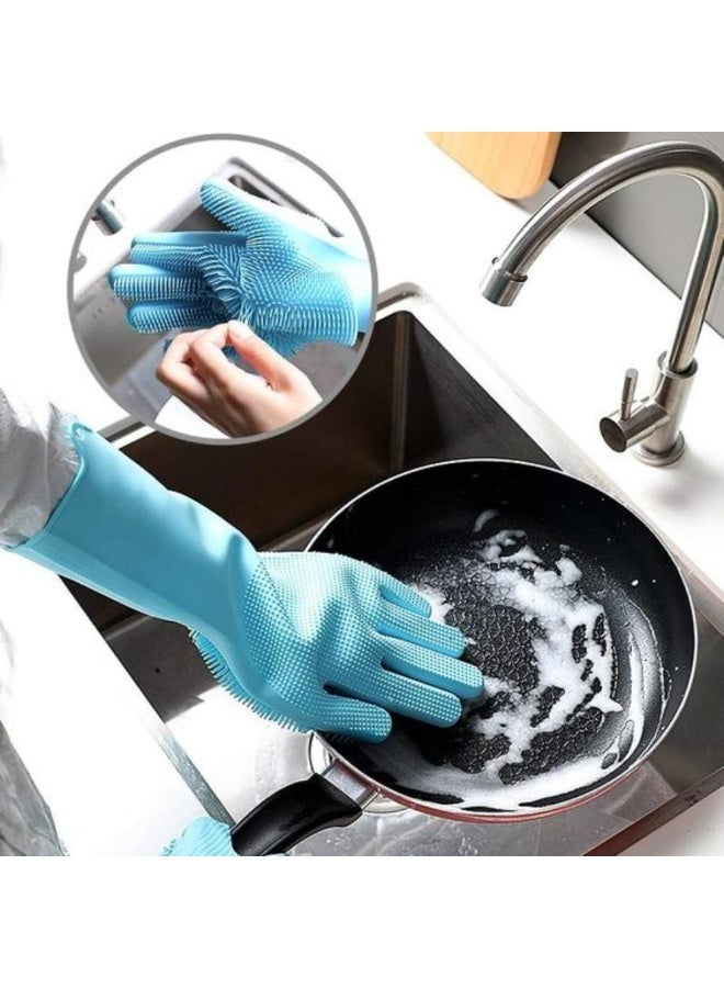 Reusable Dishwashing Scrubber Silicone Gloves with Bristles in 4 colors│1 Pair Gloves - Heat Resistant │Scrubber Household Washing Gloves for Kitchen, Car, Pet care, Dishes, and Food - Blue - Image 4