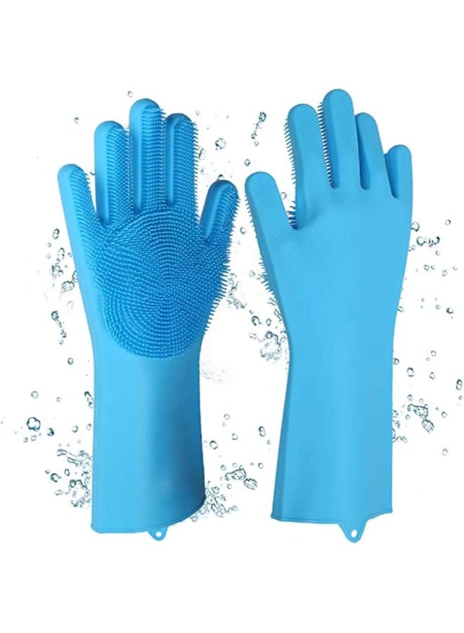 Reusable Dishwashing Scrubber Silicone Gloves with Bristles in 4 colors│1 Pair Gloves - Heat Resistant │Scrubber Household Washing Gloves for Kitchen, Car, Pet care, Dishes, and Food - Blue - Image 1