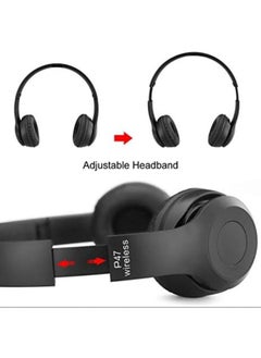 P47 Wireless Bluetooth Headphone P47 - Over Ear Stereo Music Headset with Memory Card Support, Gaming Headphones with Built-in Microphone for Laptop, Mobile Phone-BLACK  - Image 3