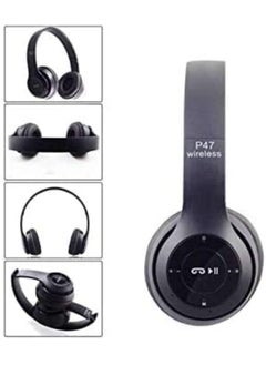 P47 Wireless Bluetooth Headphone P47 - Over Ear Stereo Music Headset with Memory Card Support, Gaming Headphones with Built-in Microphone for Laptop, Mobile Phone-BLACK  - Image 2