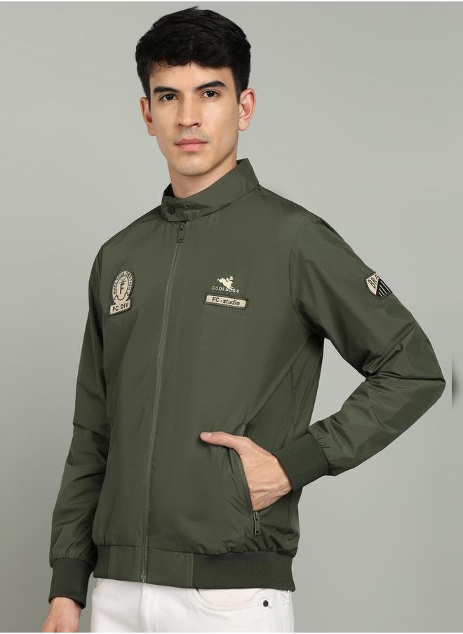 Fort Collins Fort Zipper High Neck Jacket with Badge Detail by Styli  - Image 2