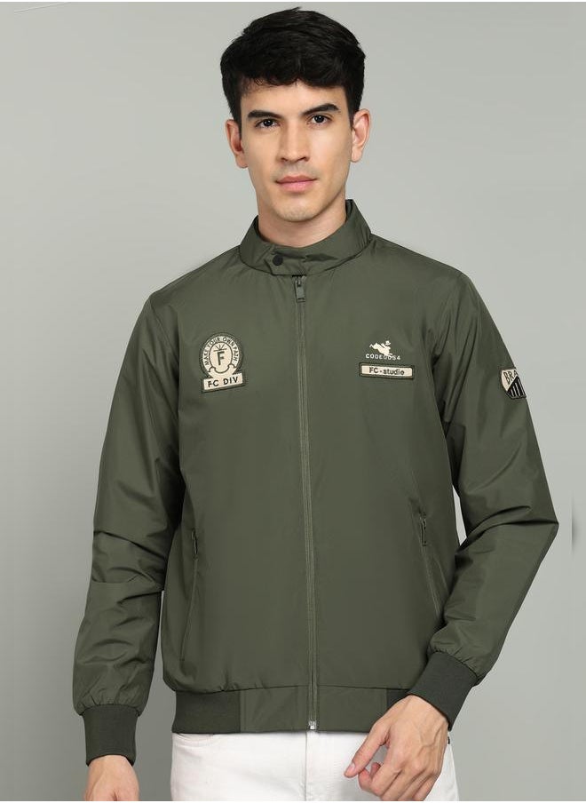 Fort Collins Fort Zipper High Neck Jacket with Badge Detail by Styli  - Image 1