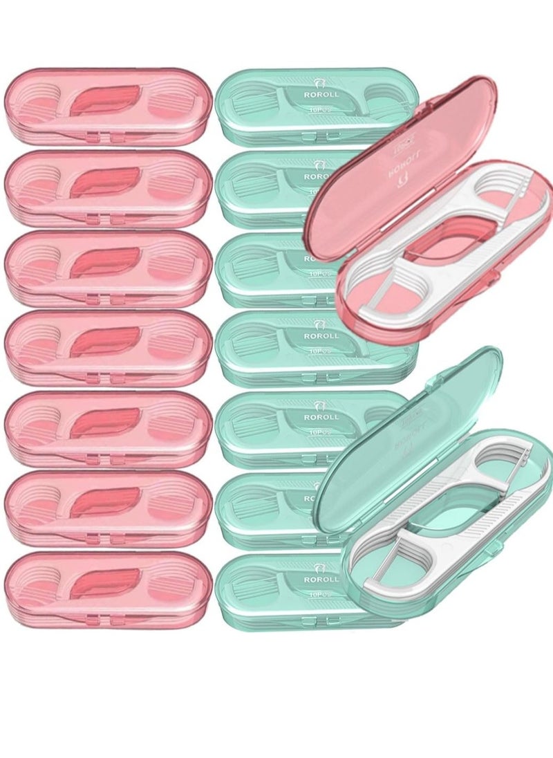 QUALIALL - 14 Packs Travel Dental Floss Pick Case, Holder, Come with 140pcs Premium QUALIALL Toothpick Flossers for Adults Teeth Cleaning, Sealed Portable Refillable, Green, Pink. - Image 1