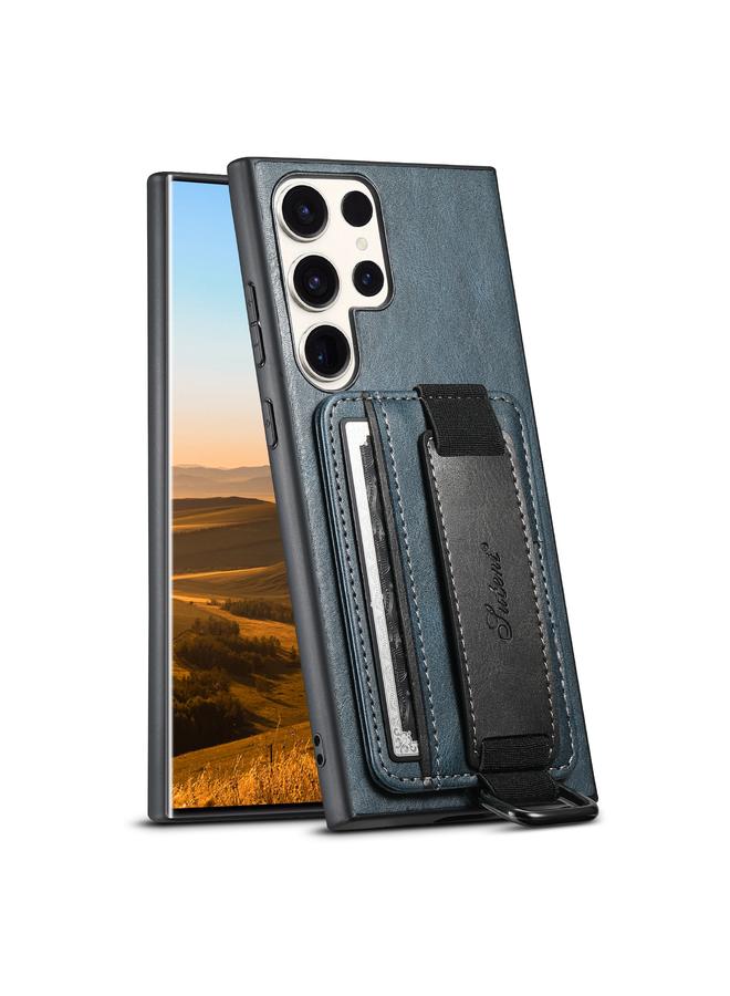 Suteni Case For Samsung Galaxy S23 Ultra 5G H13 Card Wallet Wrist Strap Holder PU Phone Case - Image 1